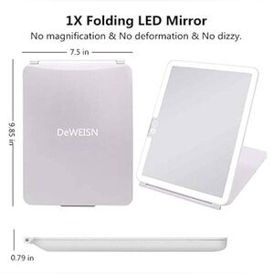 Folding Lighted Makeup Mirror White 72 LEDs 3 Colors Light Modes USB